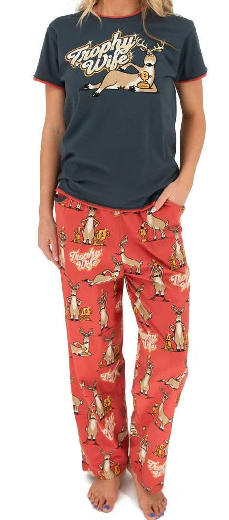 "TROPHY WIFE" GREY TEE AND PANT PJ SET