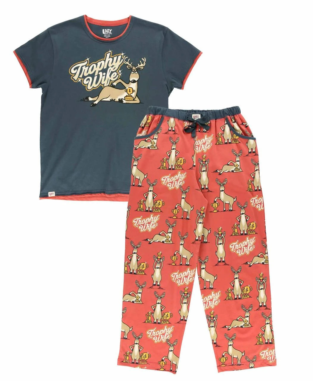 "TROPHY WIFE" GREY TEE AND PANT PJ SET