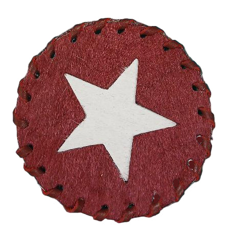 RED AND WHITE STAR ROUND COWHIDE COASTERS