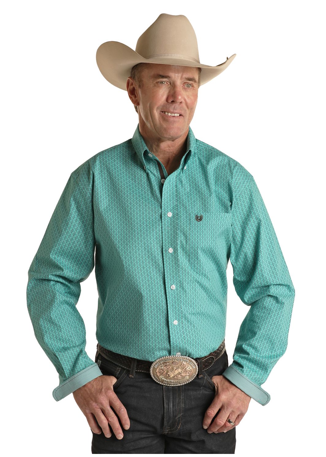 Panhandle Men's Rough Stock Geo Print Short Sleeve Western Shirt