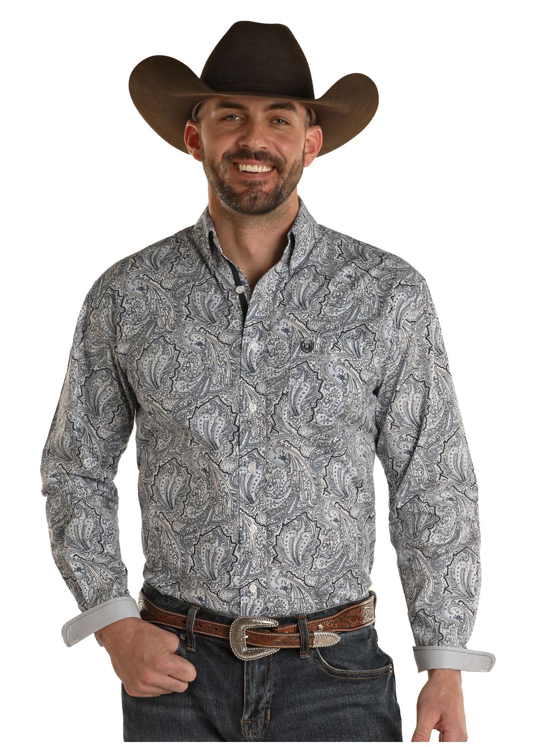 Panhandle Men's Rough Stock Paisley Print Short Sleeve Western Shirt