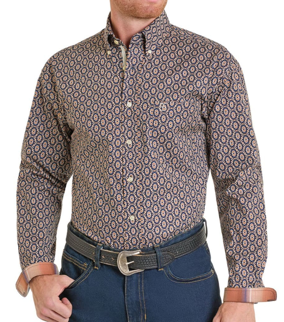 PANHANDLE MEN'S ROUGHSTOCK BUTTON-DOWN LONG SLEEVE SHIRT - NAVY
