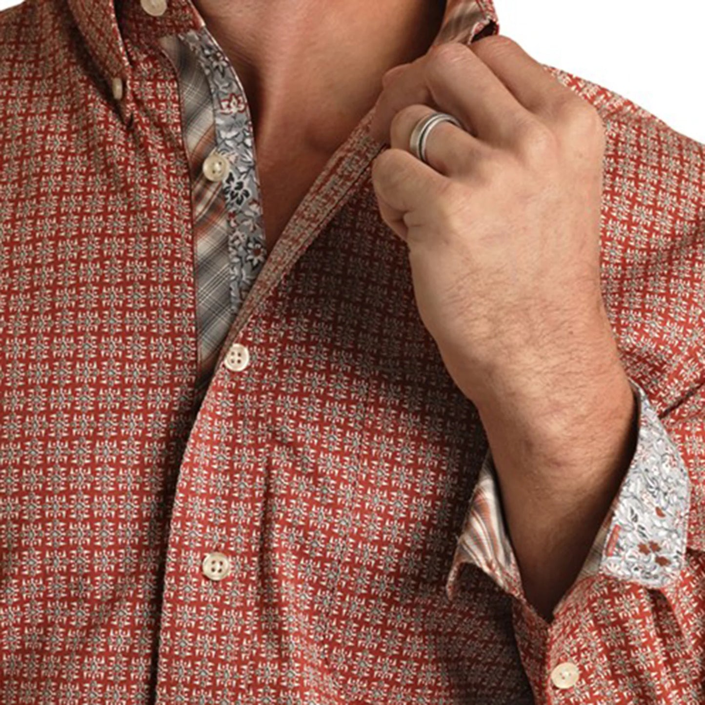 PANHANDLE SLIM Men’s Orange Geo Print Button Down Long Sleeve