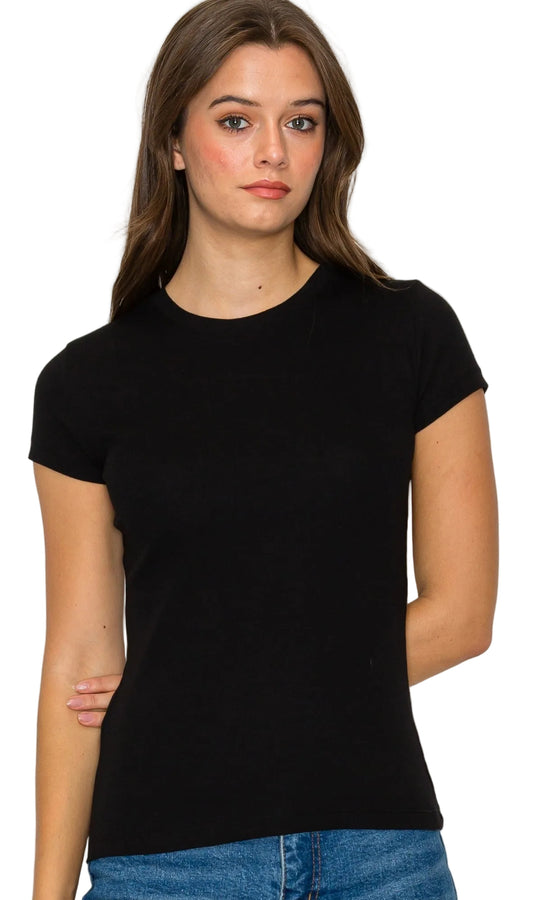 SHORT SLEEVE MINI RIBBED TEE in BLACK
