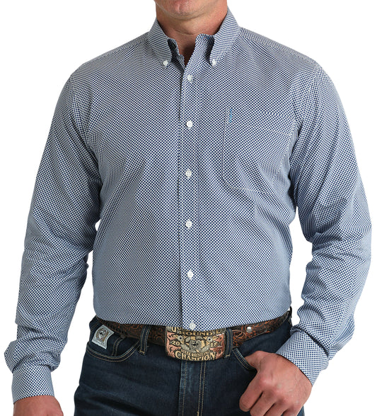 CINCH MEN'S LONG SLEEVE ROYAL BLUE MODERN FIT DIAMOND PRINT SHIRT
