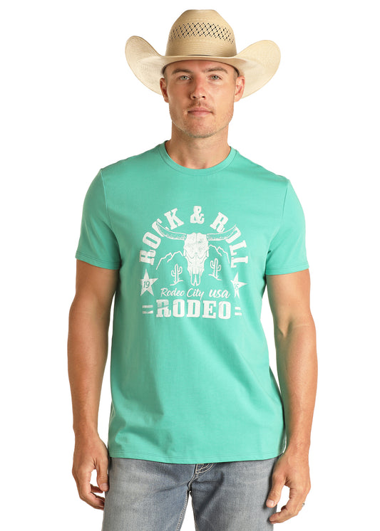 Rock & Roll Unisex Rodeo City USA Turquoise Graphic Tee Shirt