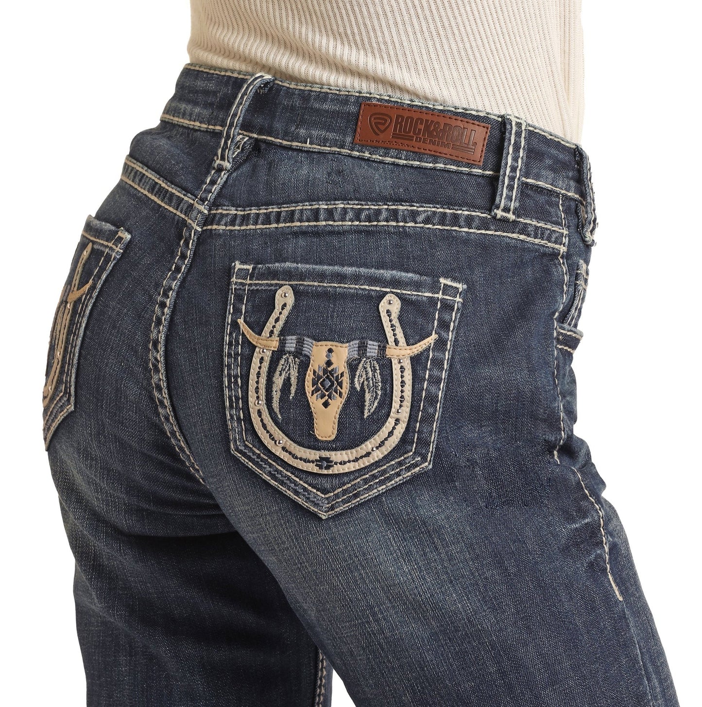 ROCK & ROLL LADIES MID RISE "LONGHORN" BOOTCUT RIDING JEANS