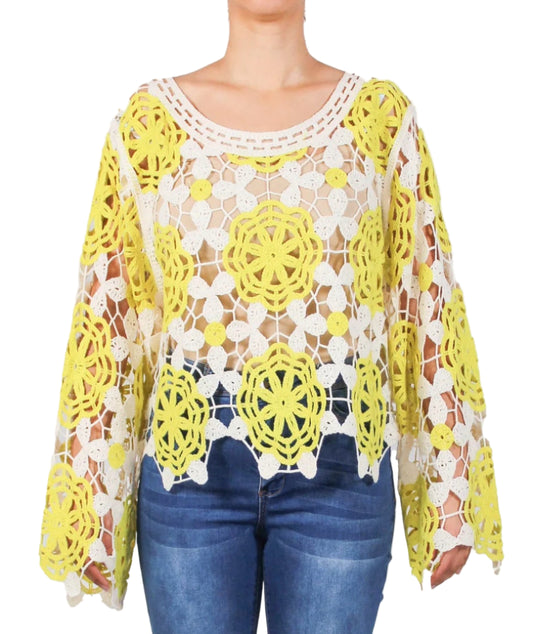 PLUS SIZE CROCHET TWO TONE SWEATER - NATURAL SAGE