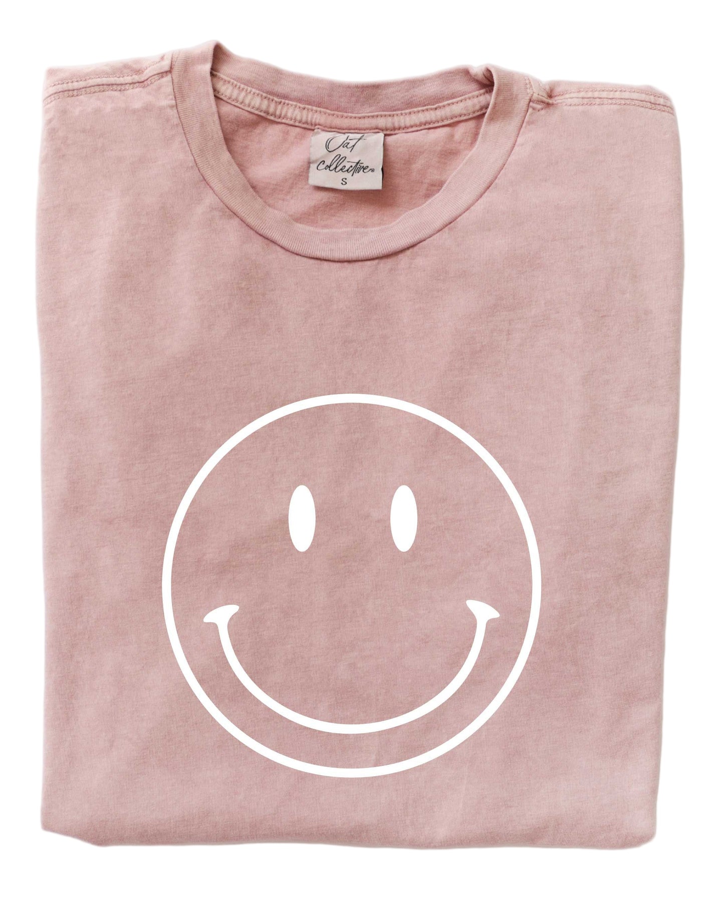 SMILEY FACE MINERAL WASHED GRAPHIC TEE in SOFT PINK