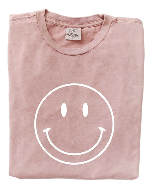 SMILEY FACE MINERAL WASHED GRAPHIC TEE in SOFT PINK
