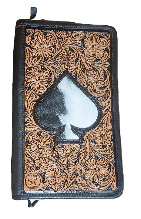 FLORAL TOOLED LEATHER COWHIDE SPADE JEWELRY ORGANIZER