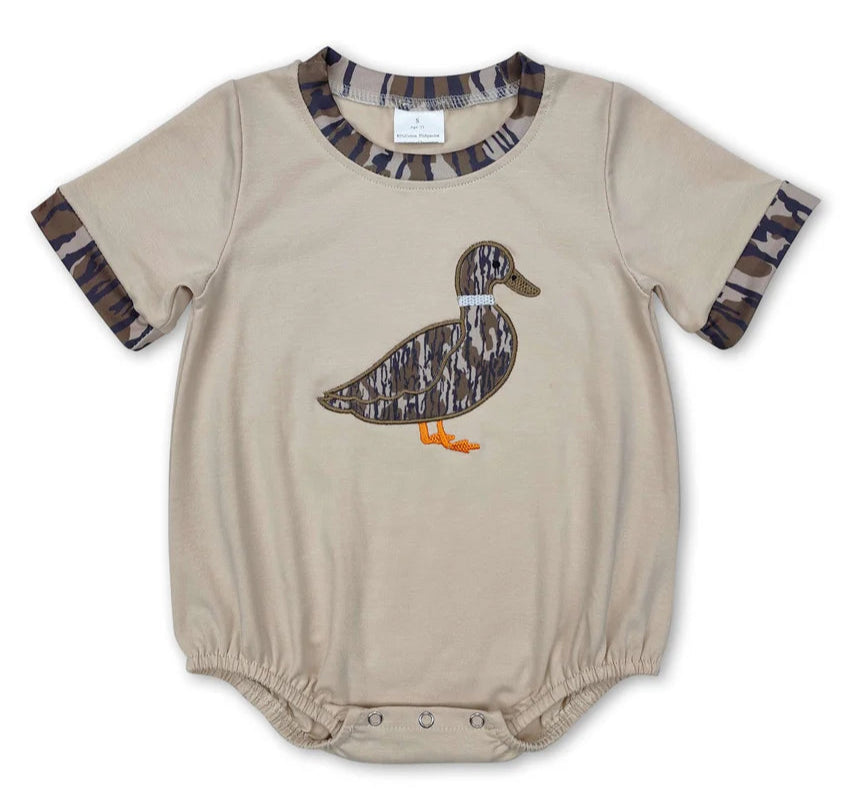 INFANT BOY'S BOTTOMLAND CAMO DUCK SHORT SLEEVE ROMPER