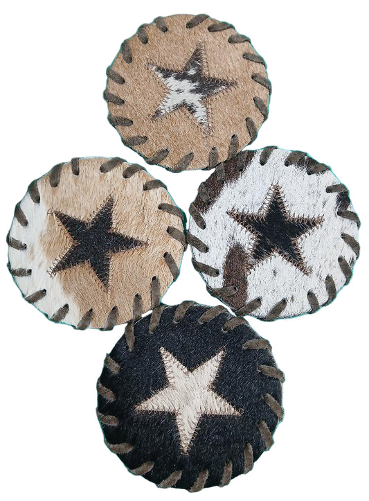 ROUND COWHIDE LACED COASTERS - STAR