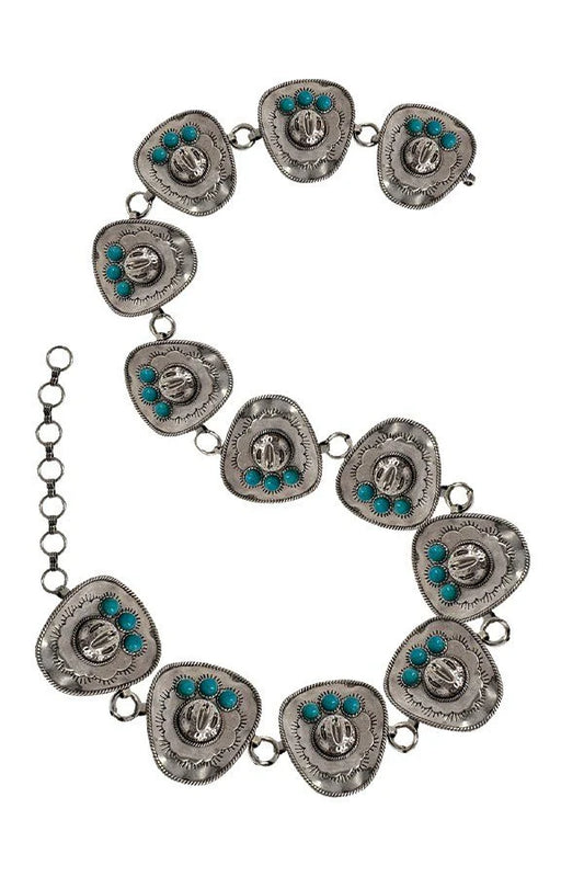 WESTERN COWBOY HAT WITH TURQUOISE DETAIL CHAIN BELT
