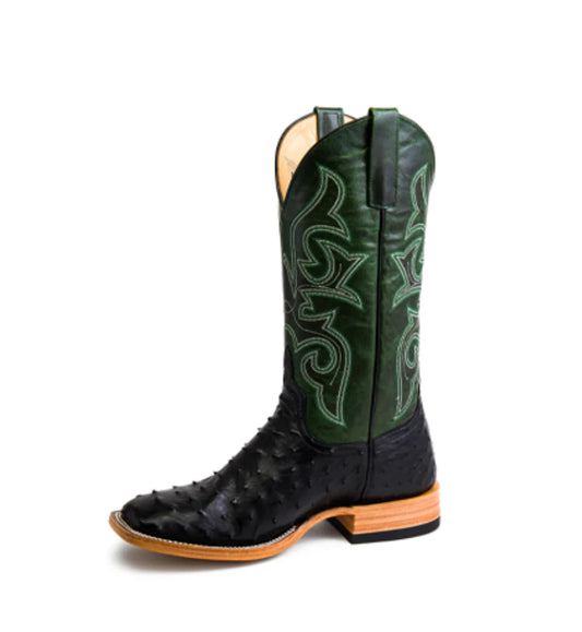 HORSE POWER BLACK FULL QUILL OSTRICH EMERALD EXPLOSION MEN'S BOOTS