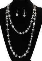 SILVER STRIKE GREY BEAD AND PEARL NECKLACE AND EARRING SET