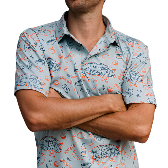 MEN'S SOUTHERN BBQ POLO SHIRT - LT BLUE