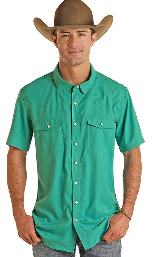 ROCK AND ROLL MEN'S TEK WESTERN SHIRT - EMERALD