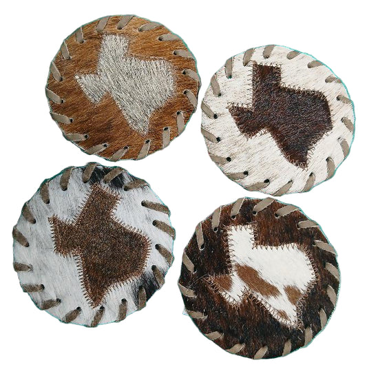 ROUND COWHIDE LACED COASTERS - STATE OF TEXAS