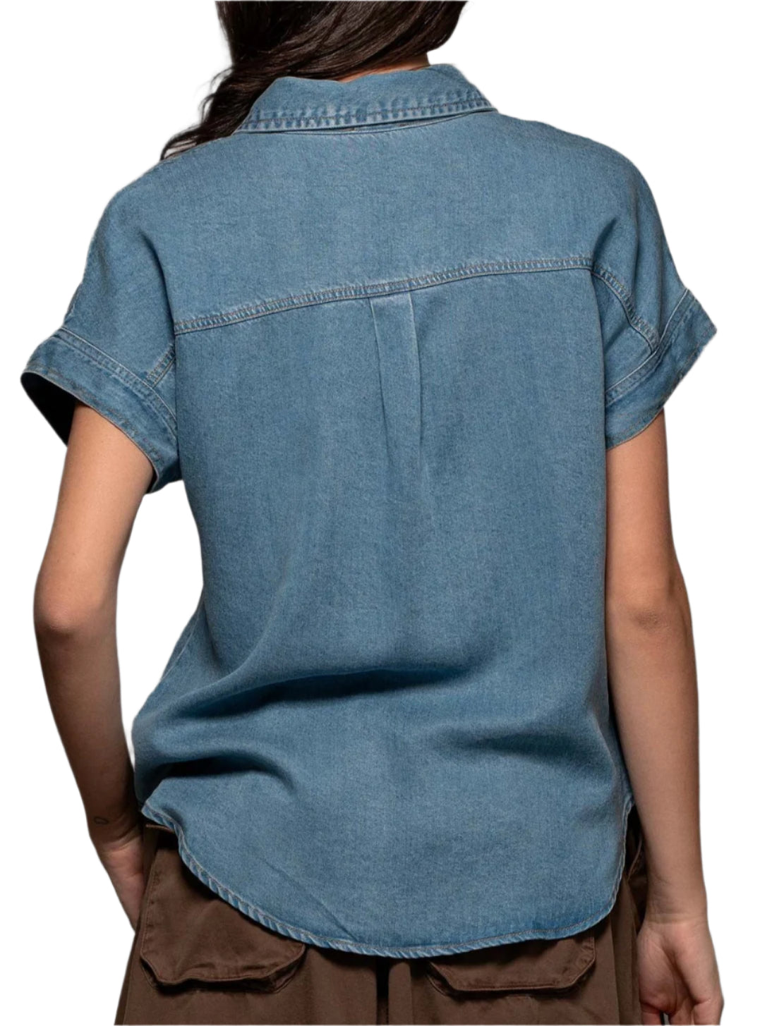 SHORT SLEEVE LYOCELL DENIM BUTTON UP SHIRT