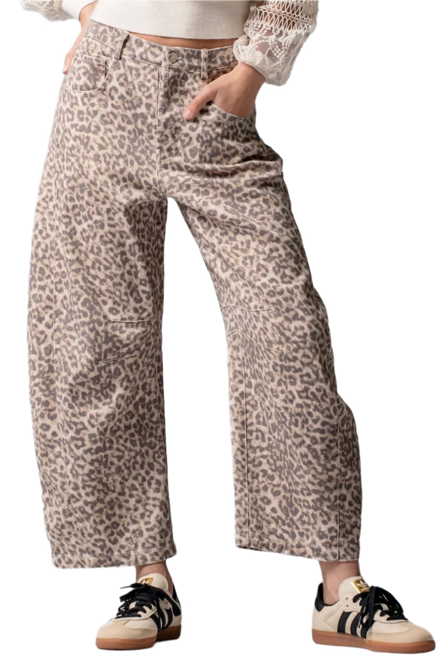 LEOPARD PRINT BARREL PANTS