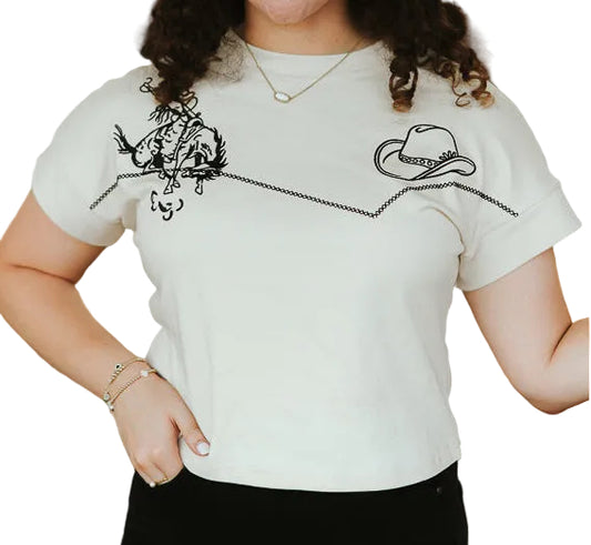 IVORY WESTERN EMBROIDERED CROP TOP