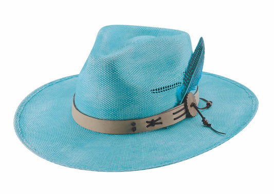 CHASING SUMMER BANGORA STRAW FEDORA in TURQUOISE