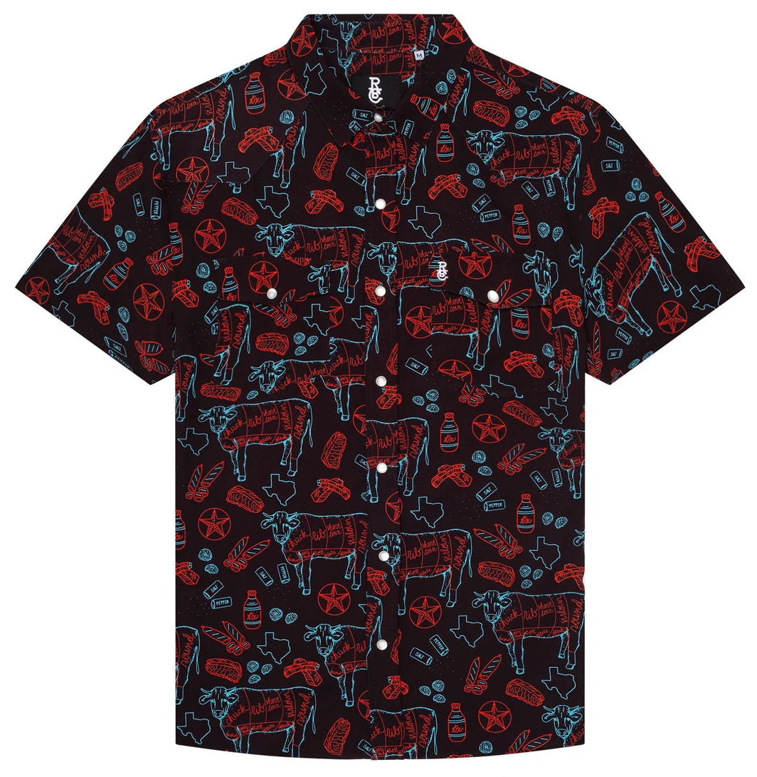MEN'S TEXAS BBQ NIGHTS PEARL SNAP SHORT SLEEVE SHIRT