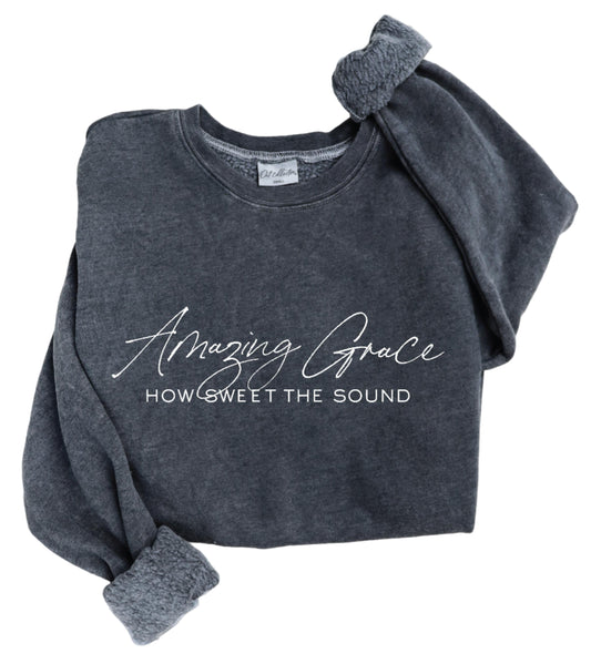 "AMAZING GRACE" MINERAL WASHED SWEATSHIRT - VINTAGE BLACK