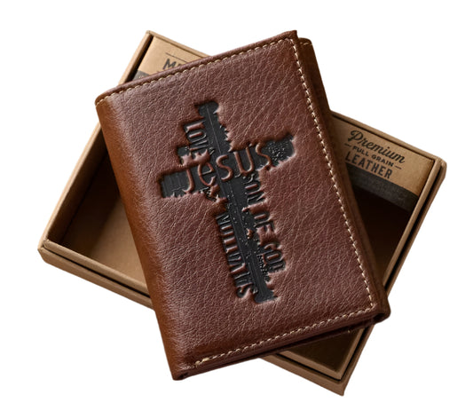 "NAME OF JESUS" BROWN LEATHER TRI-FOLD WALLET