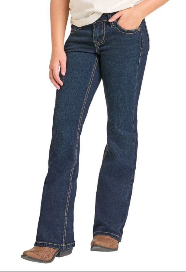 GIRL'S ROCK AND ROLL BOOT STITCH BOOTCUT DARK VINTAGE WASH JEANS