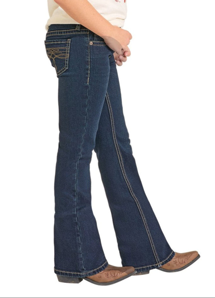 GIRL'S ROCK AND ROLL BOOT STITCH BOOTCUT DARK VINTAGE WASH JEANS