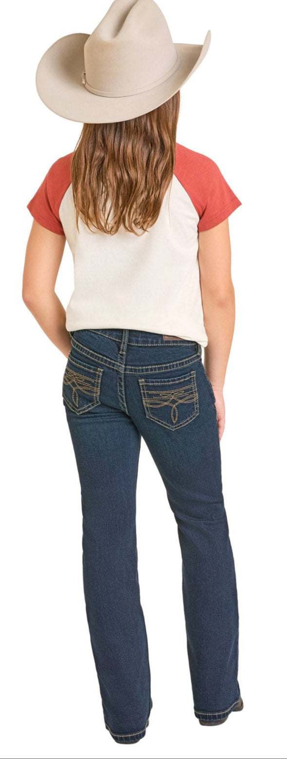 GIRL'S ROCK AND ROLL BOOT STITCH BOOTCUT DARK VINTAGE WASH JEANS
