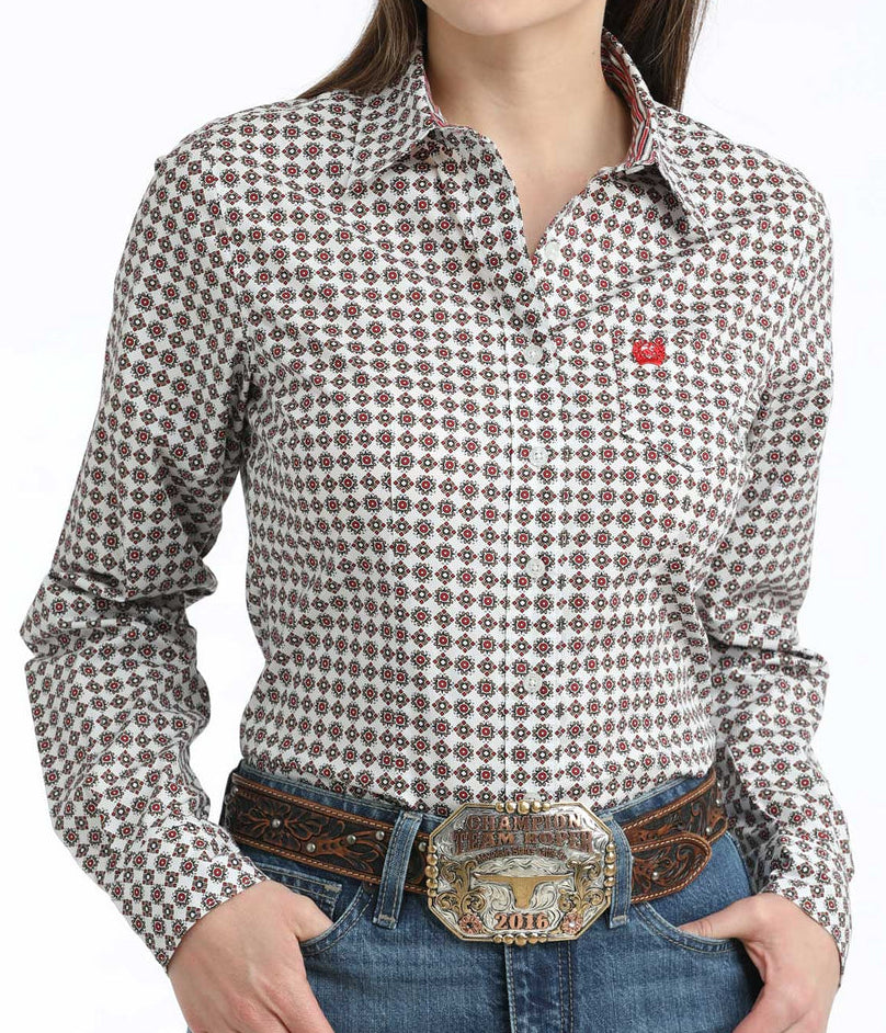 CINCH WOMEN'S LONG SLEEVE GEO-PRINT SHIRT WHITE
