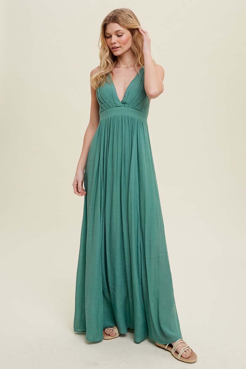 RUCHED PADDED BUST HALTER MAXI DRESS in PISTACHIO