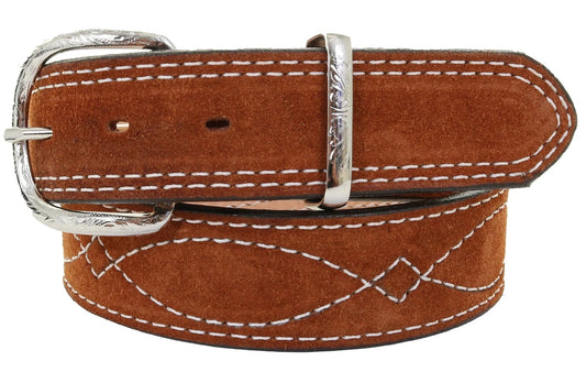 TOAST SUEDE BELT WITH WHITE STITCHING