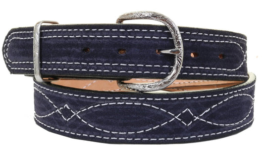NAVY SUEDE BELT WITH WHITE STITCHING