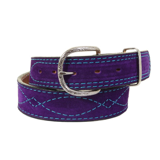 LADIES' PURPLE SUEDE BELT WITH TURQUOISE STITCHING