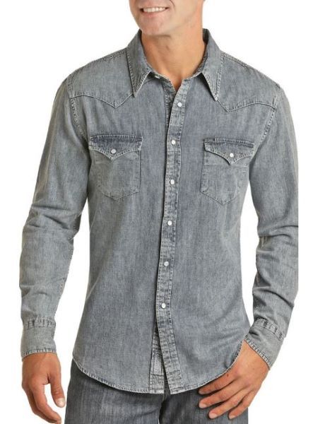 ROCK & ROLL DENIM WASHED SLIM FIT SNAP SHIRT