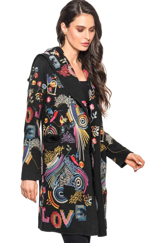 ADORE EMBROIDERED "LOVE" HOODED DUSTER