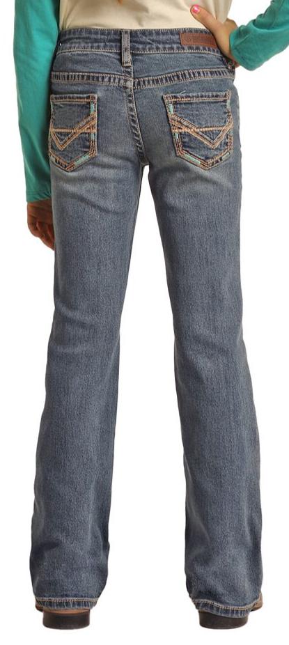 ROCK & ROLL GIRLS TURQUOISE STITCH BOOTCUT JEANS