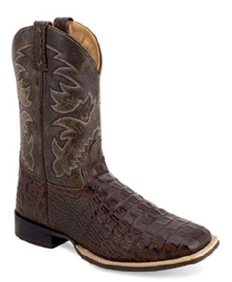 OLD WEST MEN'S CAIMAN PRINT 9" DARK BROWN BOOT