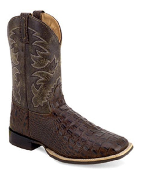 OLD WEST MEN'S CAIMAN PRINT 9" DARK BROWN BOOT