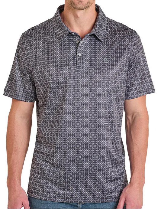 PANHANDLE SLIM MEN'S BLACK MICRO MEDALLION PRINT POLO