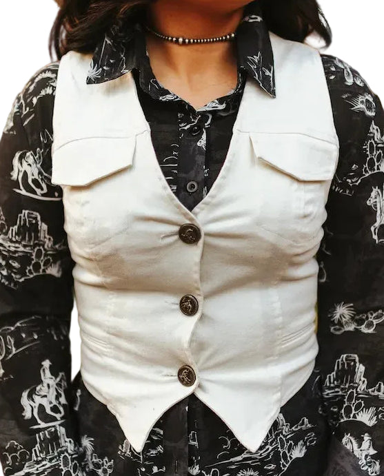 IVORY WESTERN BUTTON DOWN VEST