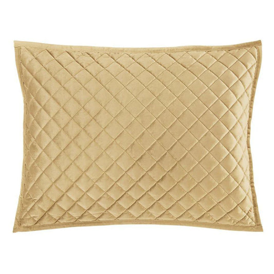 VELVET DIAMOND QUILTED PILLOW SHAM PAIR PILLOW in GOLD