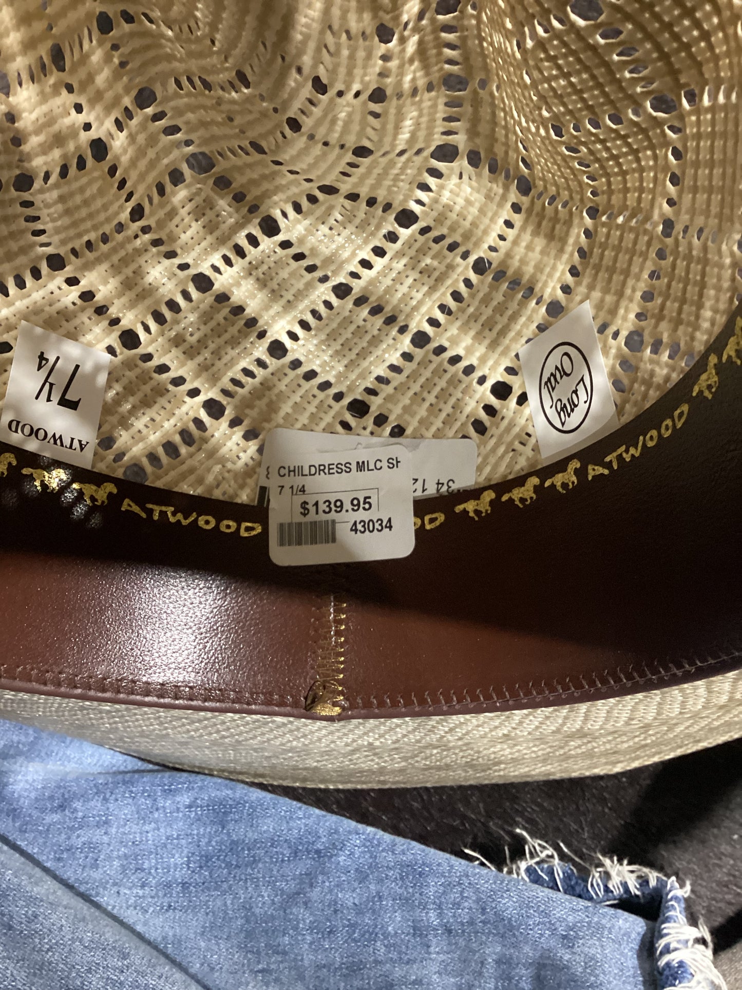 ATWOOD CHILDRESS MODIFIED LOW CROWN SHANTUNG STRAW COWBOY HAT