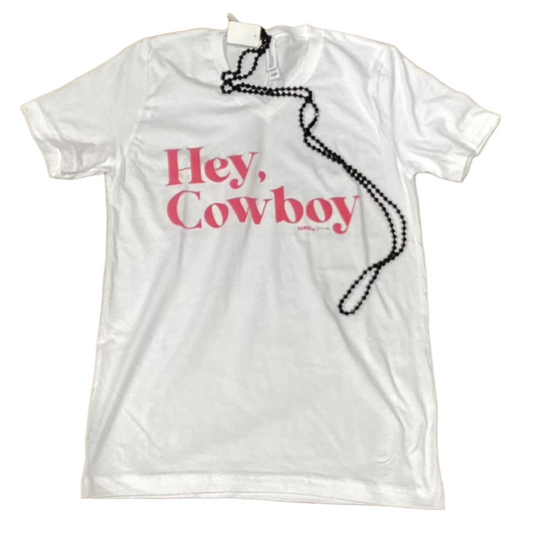 HEY COWBOY PINK LADIES TEE SHIRT