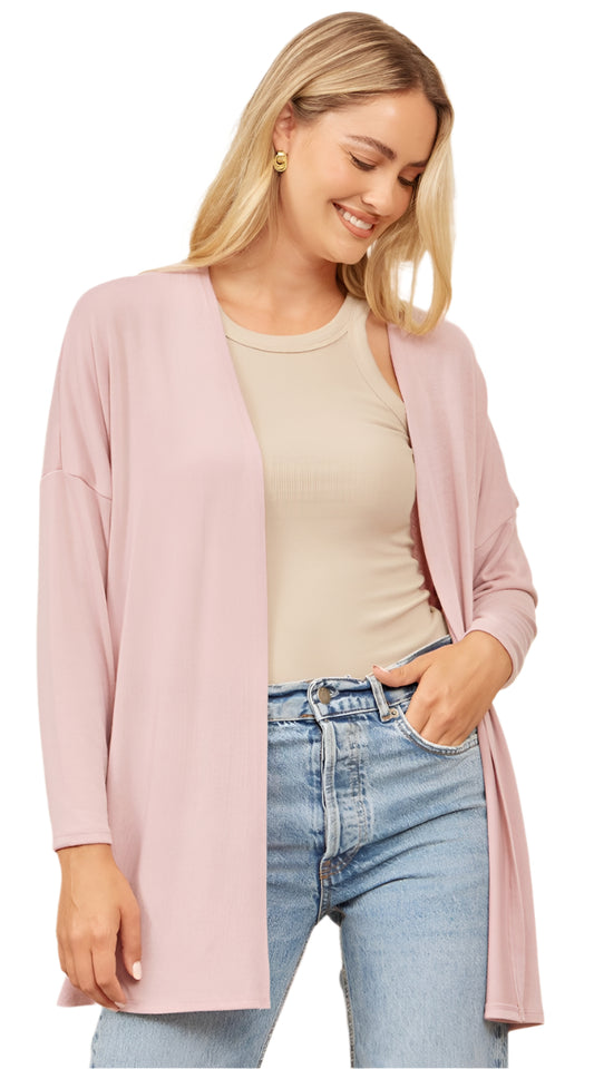 ANDREE BY UNIT OPEN FRONT CARDIGAN in MAUVE