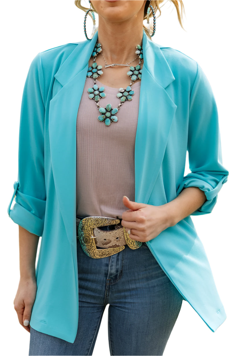 LADIES OPEN FRONT BLAZER in AQUA